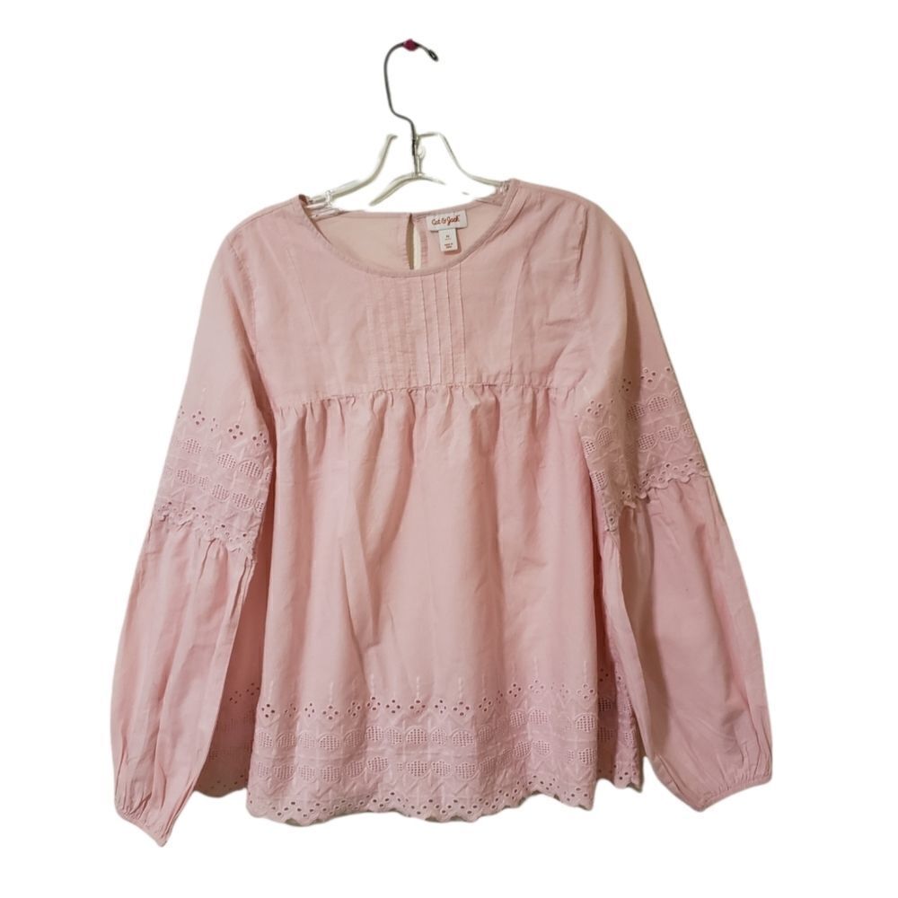 Cat & Jack Long Puff Sleeve Embroidered Crew Neck Loring Pink Size XL